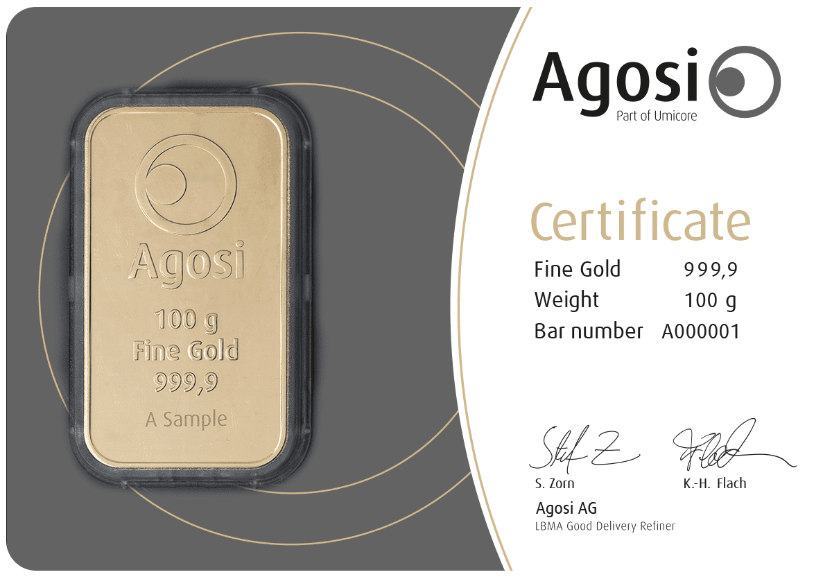 AGOSI Goldbarren 100 g