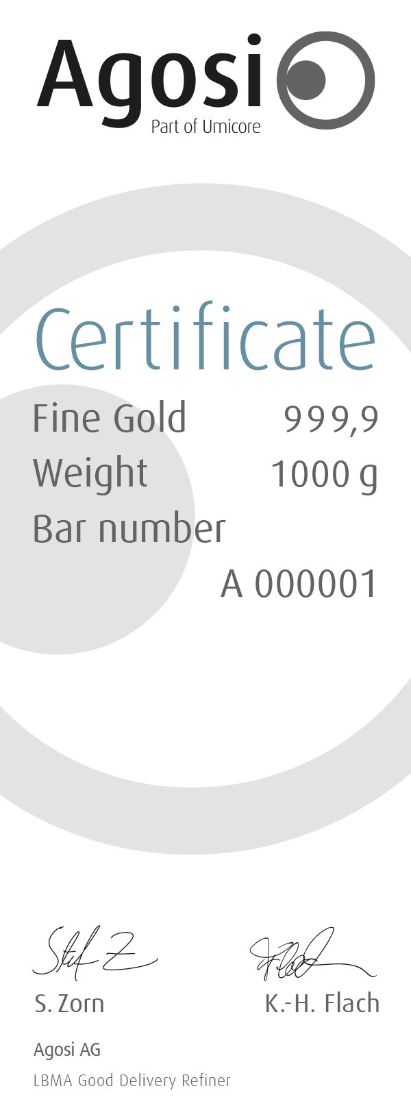AGOSI Goldbarren 1 kg (gegossen)