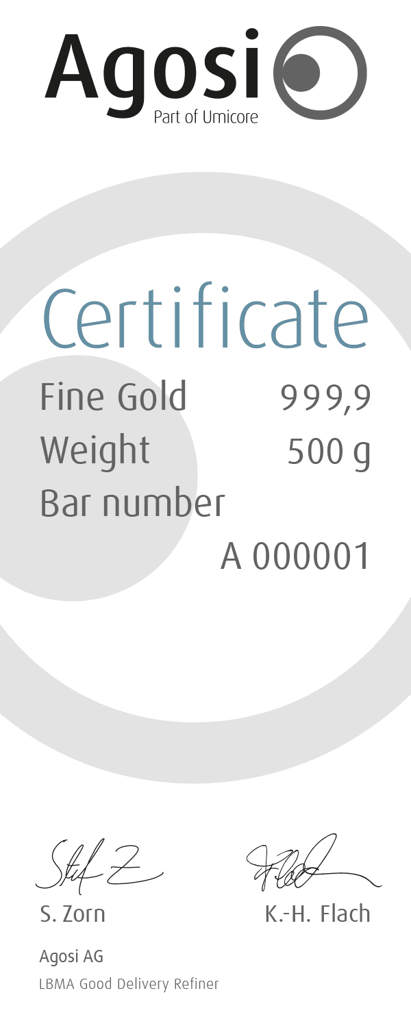 AGOSI Goldbarren 500 g (gegossen)