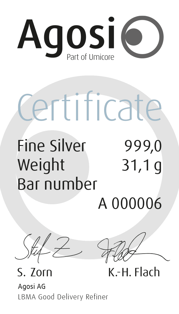 AGOSI Silberbarren 1 oz