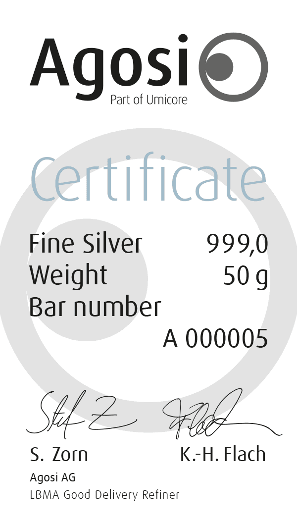 AGOSI Silberbarren 50 g